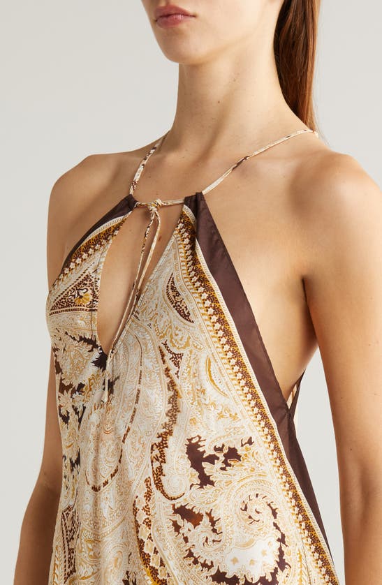 Shop L Agence L'agence Elise Paisley Halter Cover-up Midi Dress In Chocolate