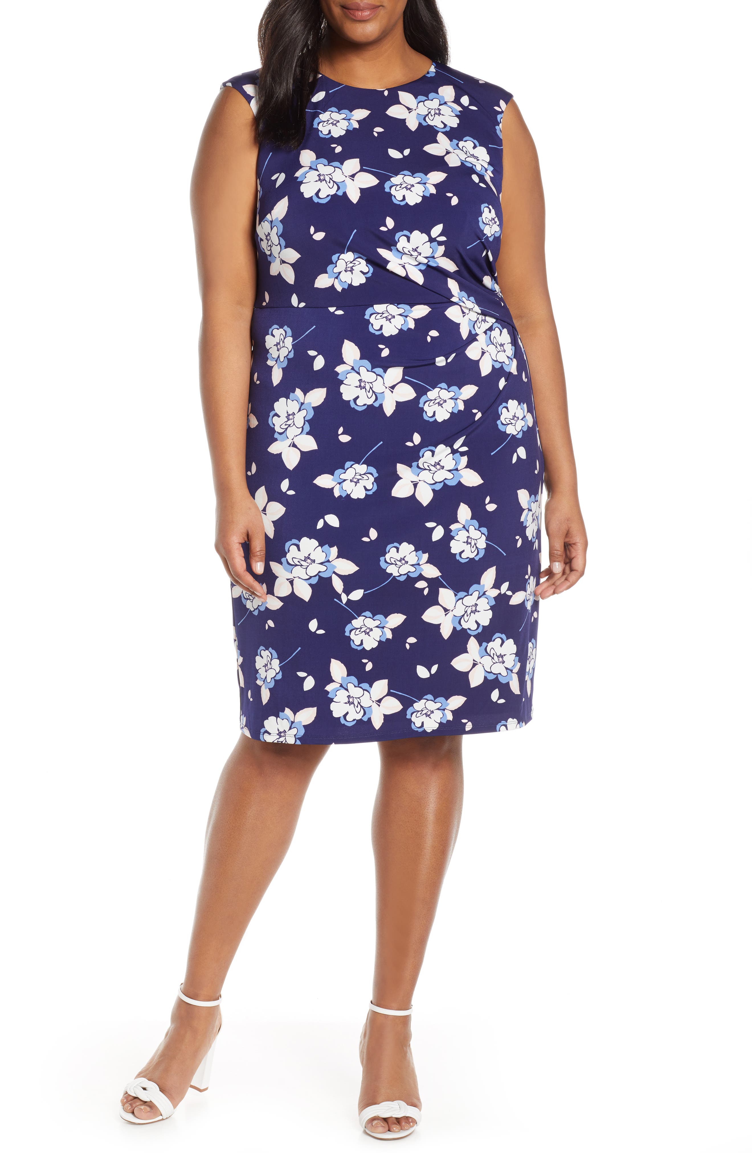 Plus Size Eliza J Floral Print Sheath Dress, Blue
