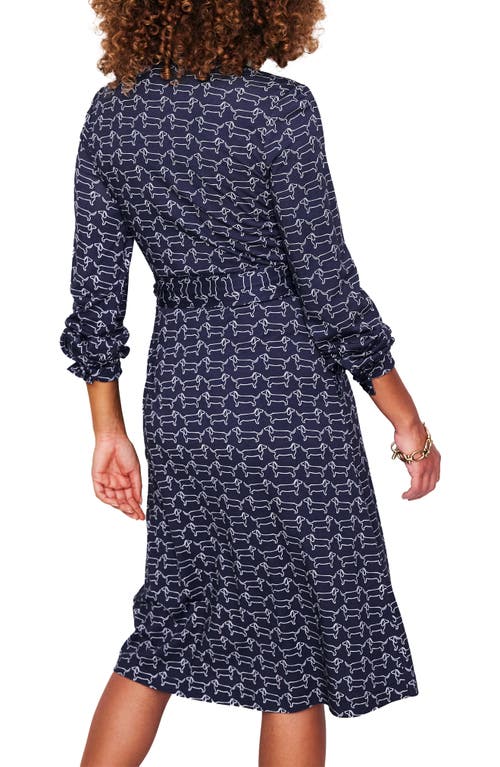 Shop Boden Julia Long Sleeve Belted Shirtdress In Navy Dachshund