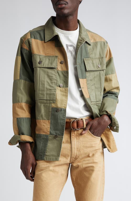 Patchwork Cotton Work Jacket in Olive Multi -