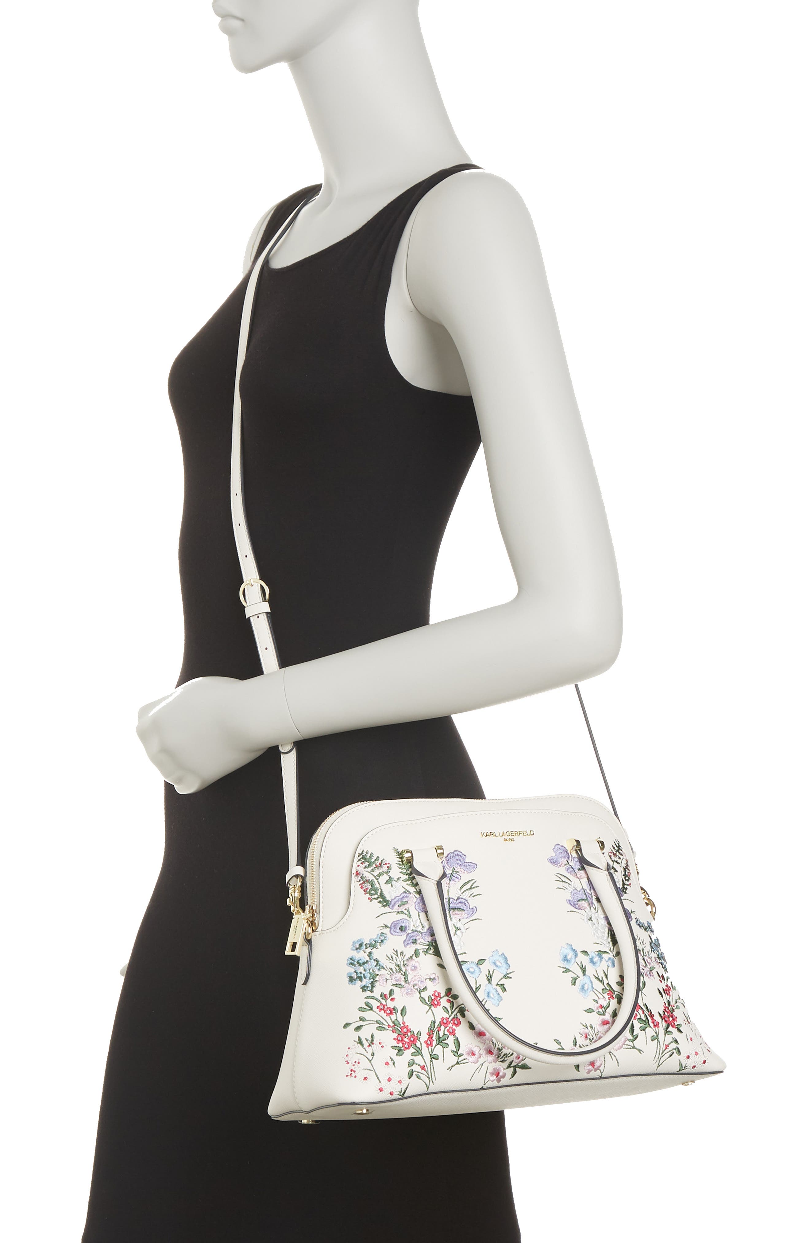 Karl Lagerfeld Penelope Leather Floral Print Satchel In Floral Wht