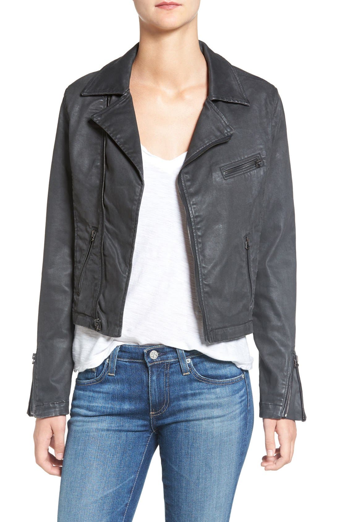 AG The Moto Coated Denim Jacket (Vintage Black Leatherette) Nordstrom