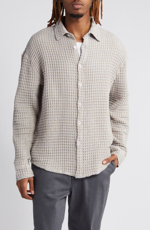 Linas Oversize Waffle Texture Cotton & Linen Button-Up Shirt in Omphalodges