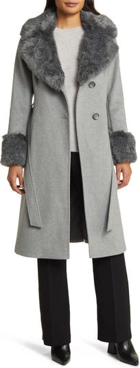 Vince camuto faux fur 2025 trim belted wrap coat