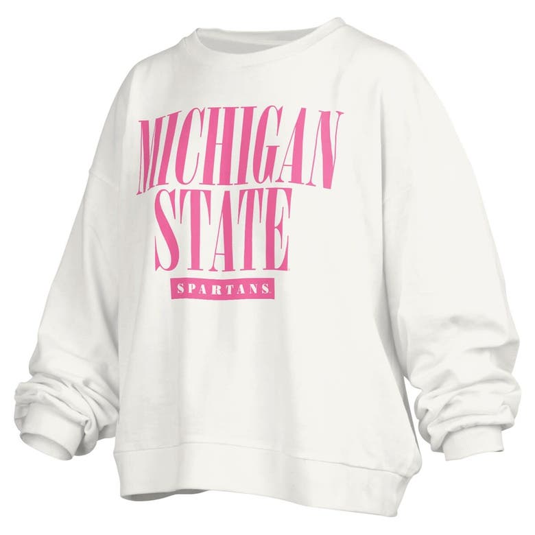 Shop Pressbox White Michigan State Spartans Sutton Janise Waist Length Oversized Pullover Sweatshirt