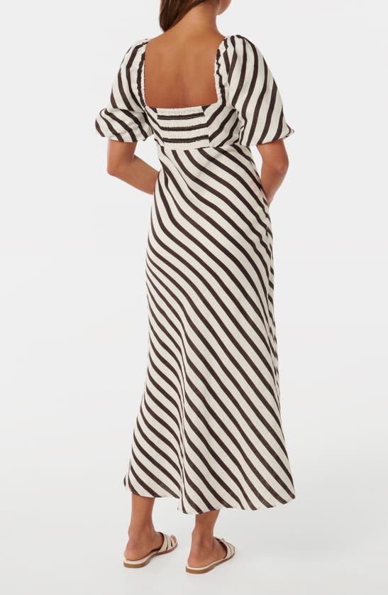 Shop Ever New Angela Stripe Short Sleeve Linen Midi Dress In Chocolate Royston Stripe