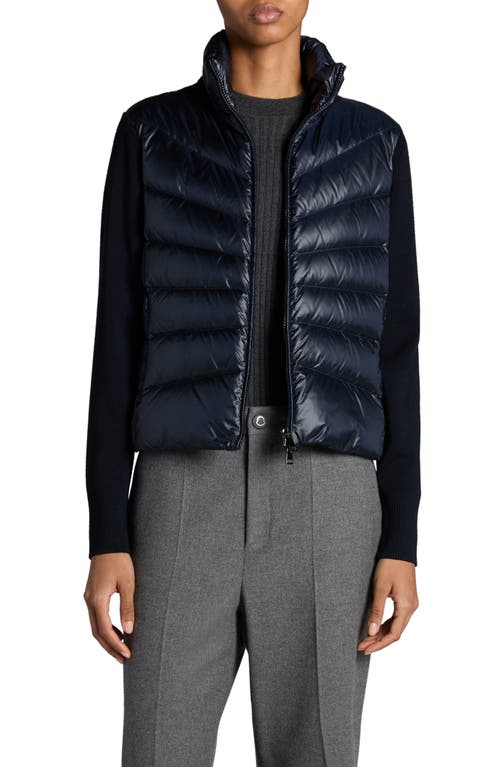 Moncler Quilted Down & Wool Knit Cardigan Dark Navy Blue at Nordstrom,