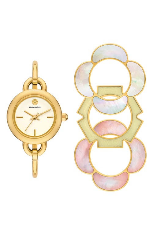 Shop Tory Burch The Kira Clover Bangle Watch Set In Gold