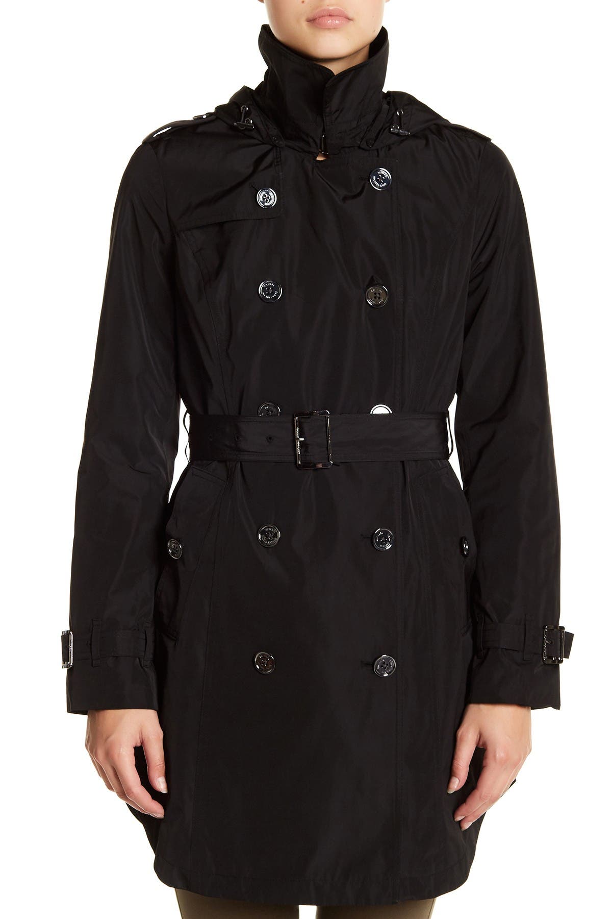 michael kors black trench coat with hood