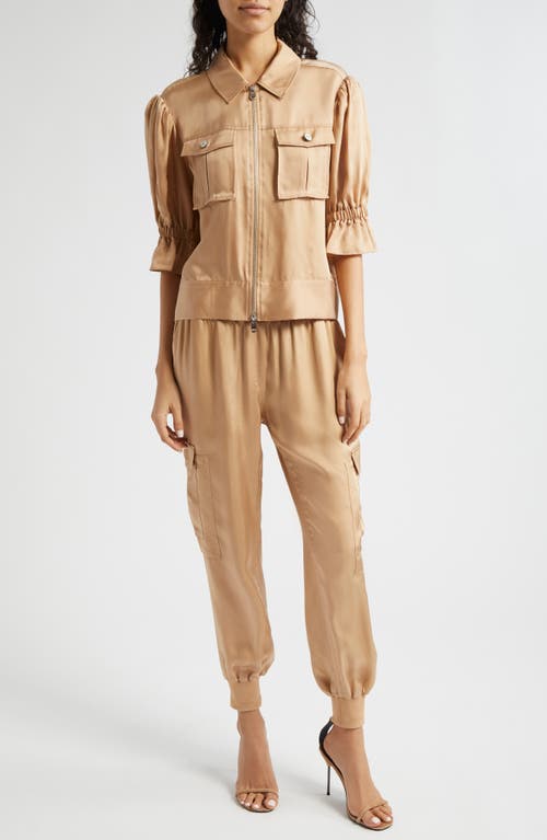 Shop Cinq À Sept Giles Cupro Crop Cargo Joggers In Desert Tan