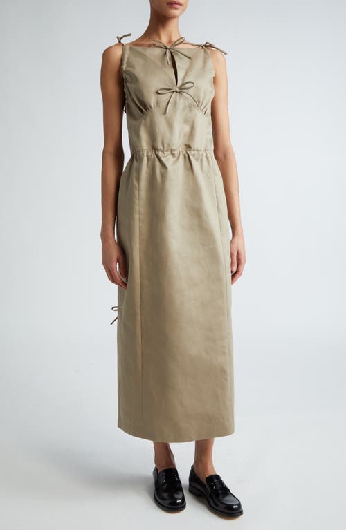 Bow Front Cotton Twill Midi Dress in Sand