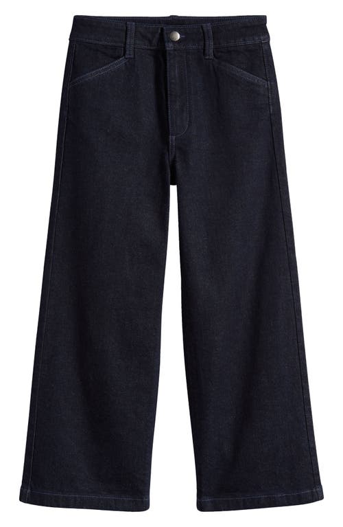 Shop Nordstrom Kids' Crop Wide Leg Jeans In Dark Blue Wash