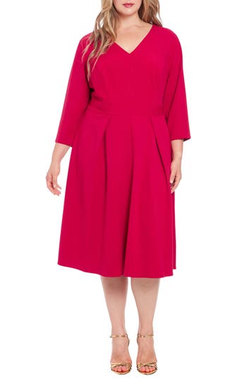 London Times Plus Size Topstitched 3/4-sleeve Dress In Sangria