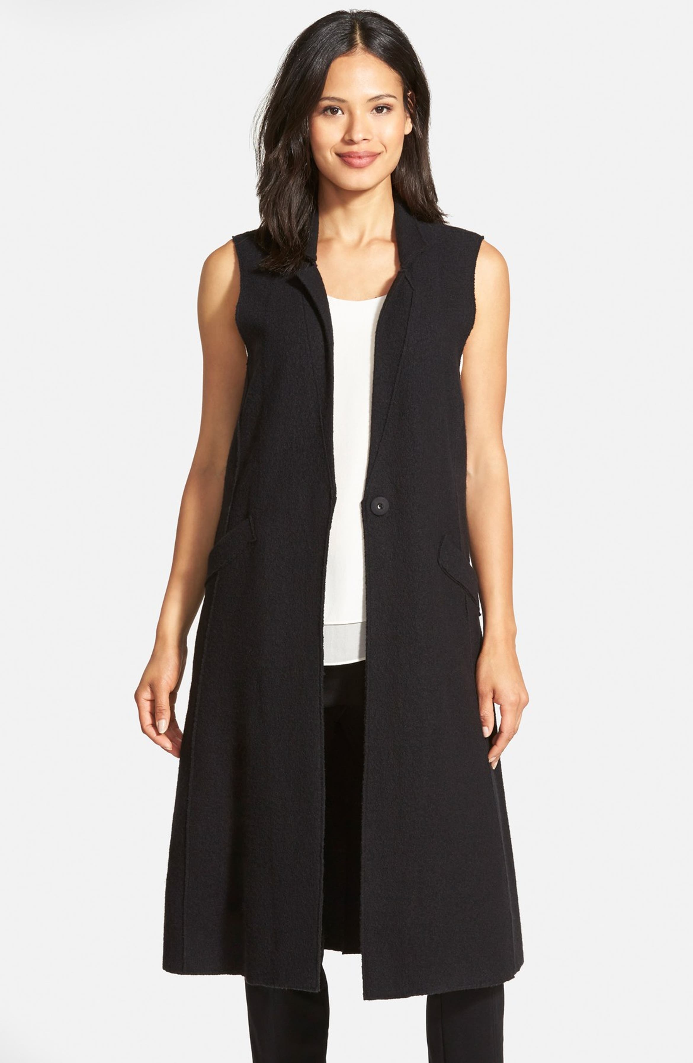 Eileen Fisher Notch Collar Long Merino Wool Vest (Regular & Petite