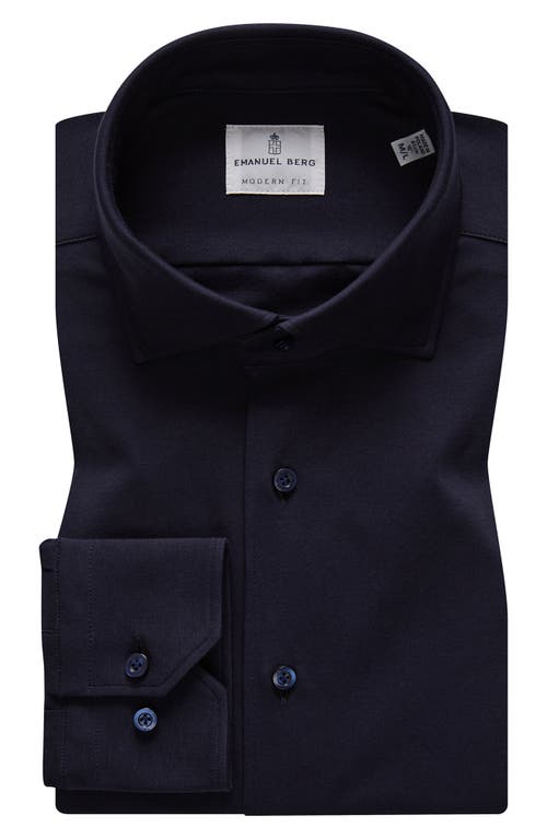 Emanuel Berg 4Flex Modern Fit Navy Knit Button-Up Shirt