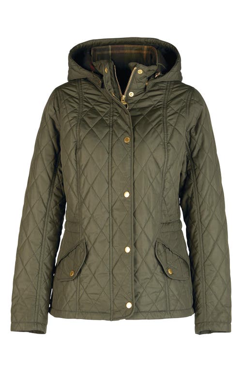 Shop Barbour Millfire Hooded Quilted Jacket In Olive/classic