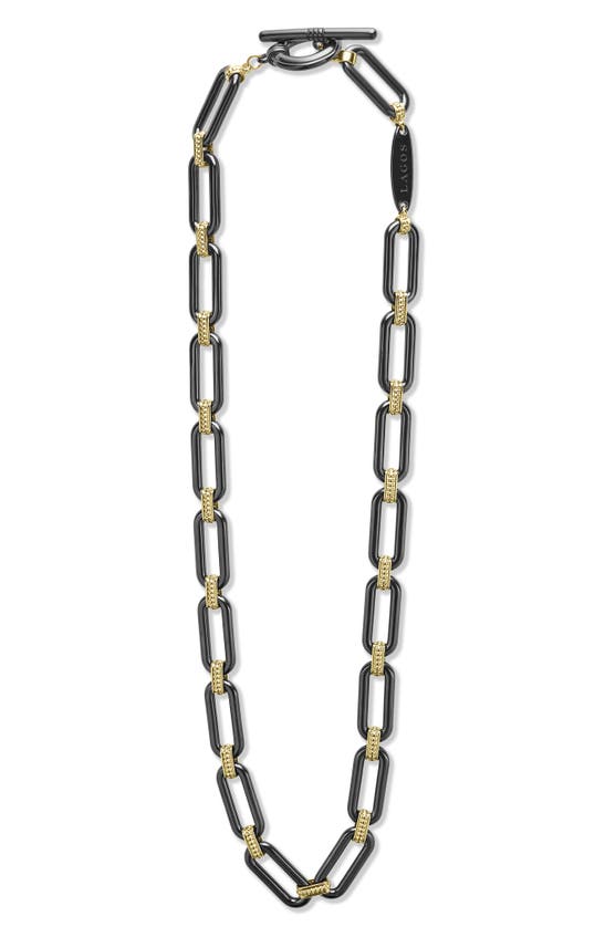 Lagos Signature Caviar Ceramic Link Necklace In Gold