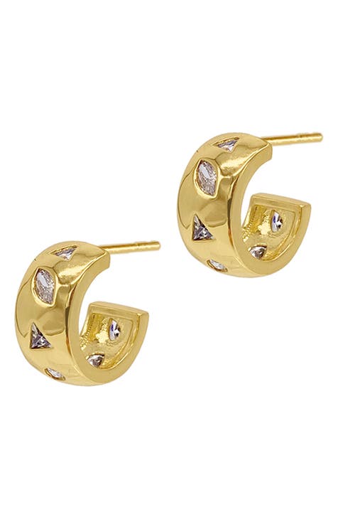 14K Yellow Gold Plated Mixed Shape 11mm Huggie Hoop Earrings