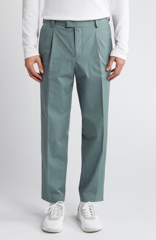 Shop Hugo Boss Hugo Theodor Pleated Stretch Cotton Pants In Dark Green