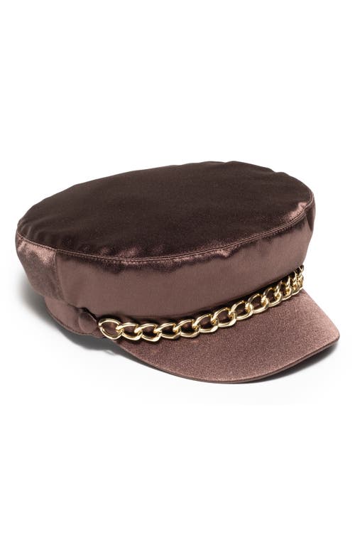 Eugenia Kim Marina Chain Trim Satin Cap in Chocolate at Nordstrom