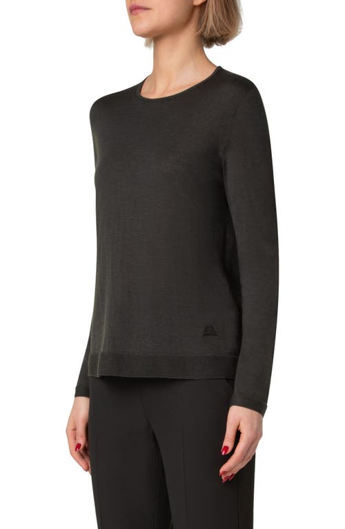Akris Crewneck Cashmere-silk Seamless Fine Gauge Knit Sweater In Kale Green