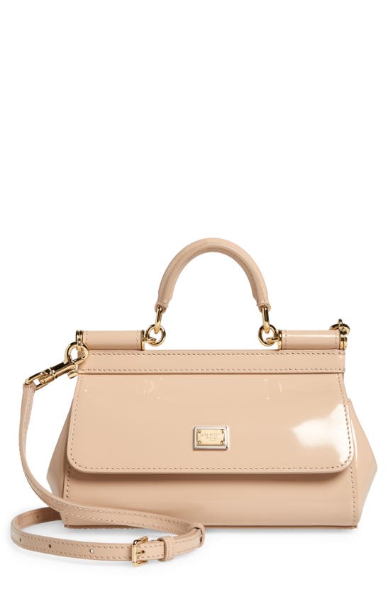 Dolce & Gabbana Small Sicily East/west Patent Leather Handbag In Beige Multi