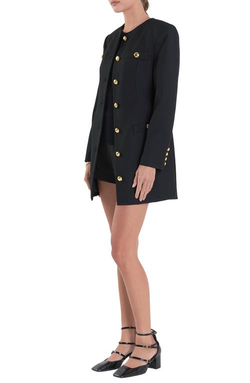 Shop English Factory Padded Shoulder Long Sleeve Minidress In Black