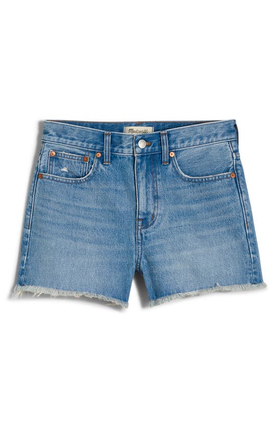 Shop Madewell Frayed Relaxed Mid Length Denim Shorts In Bonavie Wash
