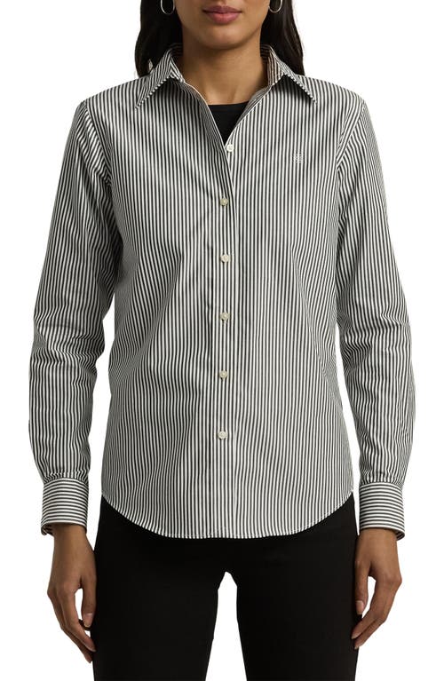 Shop Lauren Ralph Lauren Stripe Easy Care Cotton Shirt In Black/white