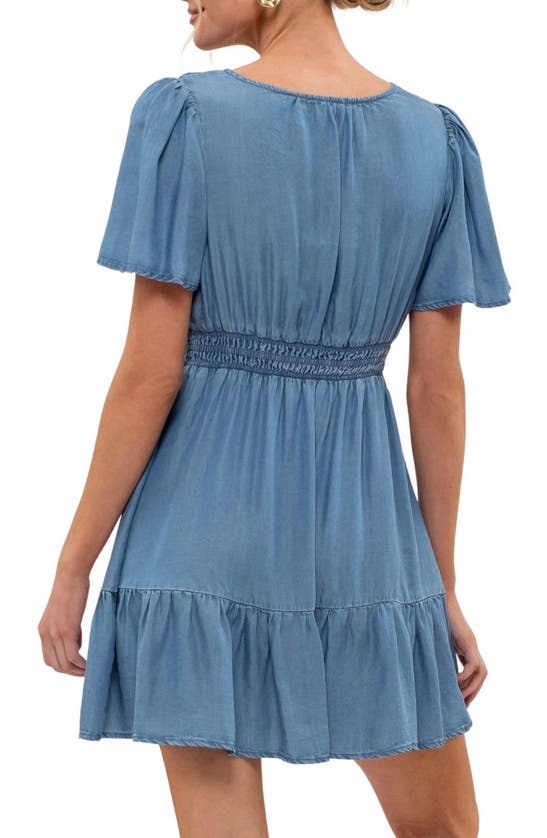 BLU PEPPER BLU PEPPER CHAMBRAY TIERED FLUTTER SLEEVE DRESS