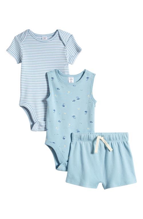 Shop Nordstrom Assorted 3-piece Cotton Bodysuits & Shorts Set In Blue Basalt- Blue Boats Set