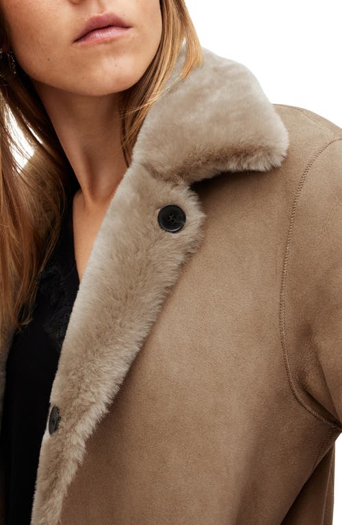 Shop Allsaints Serra Reversible Genuine Shearling Coat In Taupe Brown