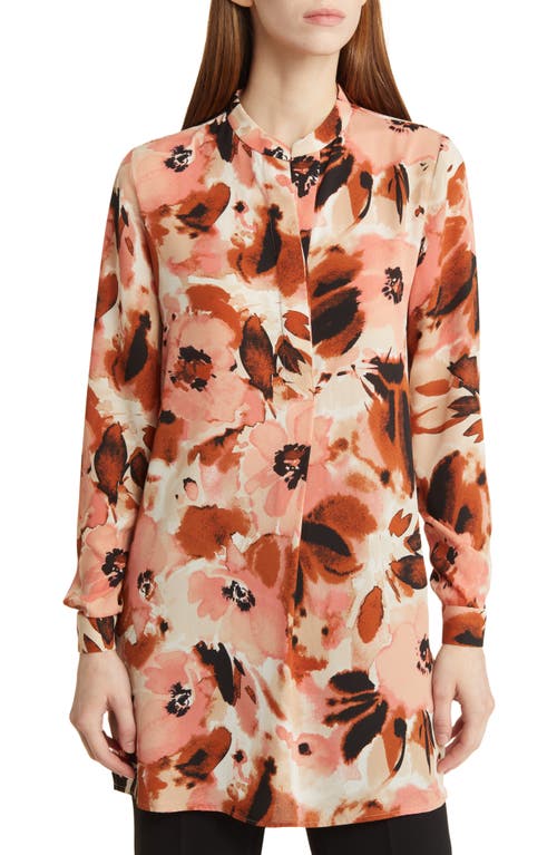 Anne Klein Floral Print Long Sleeve Top in Rose Clay/Chestnut Multi