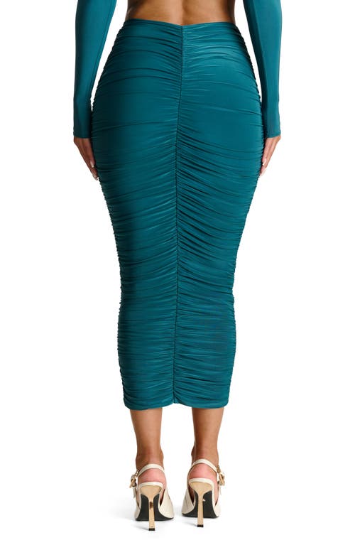 Shop Naked Wardrobe Hourglass V-waist Ruched Midi Skirt In Deep Teal