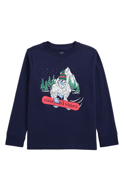 Shop Vineyard Vines Kids' Snowboarding Yeti Long Sleeve Cotton Graphic T-shirt In Nautical Navy