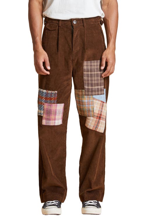 Patchwork Detail Corduroy Pants in Brown