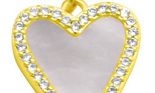 Shop Adornia Water Resistant Crystal & Mother Of Pearl Heart Figaro Chain Bracelet In Gold/white