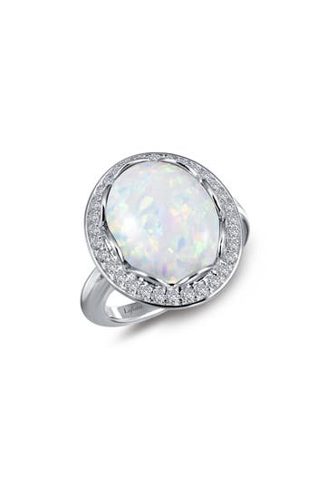 Shop Lafonn Art Deco Simulated Opal & Simulated Diamond Halo Ring In Opal/white