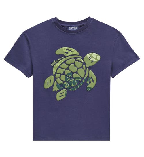 Vilebrequin Babies'  Kids' Organic Cotton Turtles Camo Placed T-shirt In Bleu Marine