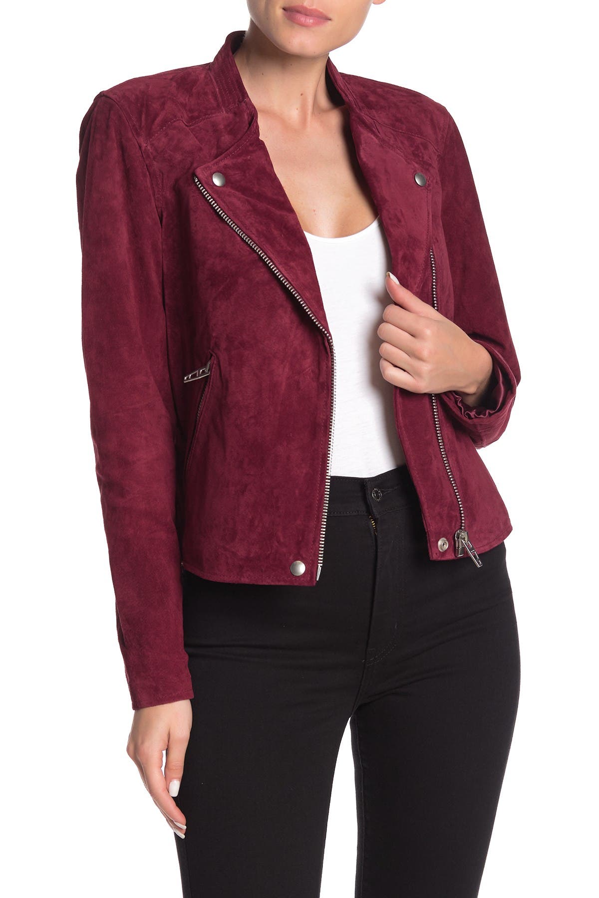 blanknyc denim suede moto jacket