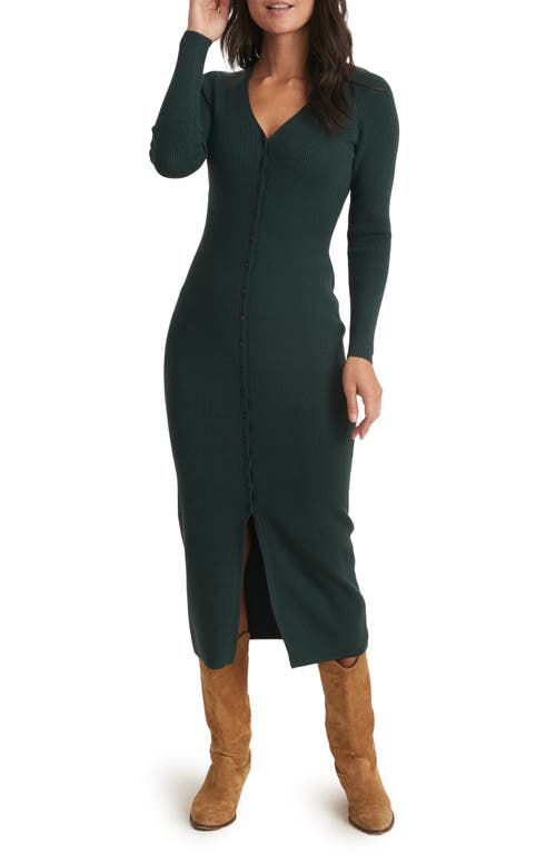 Marine Layer Long Sleeve Button-Up Rib Sweater Dress in Green