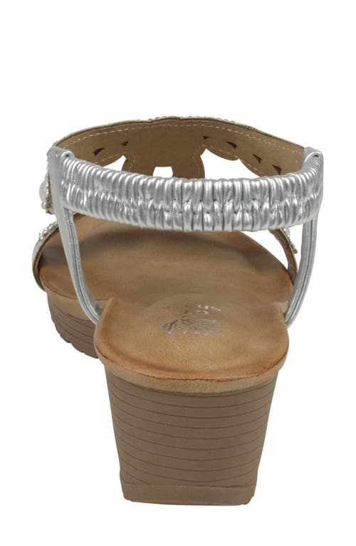 Good Choice New York Fiah Embellished Ankle Strap Wedge Sandal In Silver