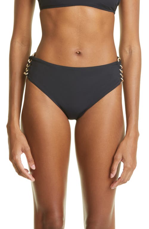 Stella McCartney Swim Falabella Chain Detail Bikini Bottoms in Black at Nordstrom, Size Medium