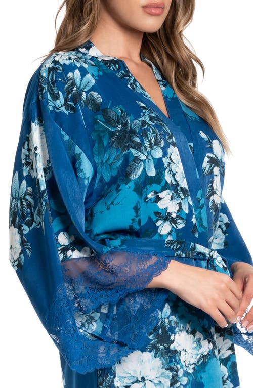 Shop In Bloom By Jonquil Rosalia Floral Lace Trim Satin Wrap In Evening Blue