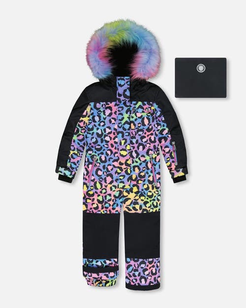 Deux Par Deux Kids'  Girl's One Piece Snowsuit Printed Rainbow Leopard