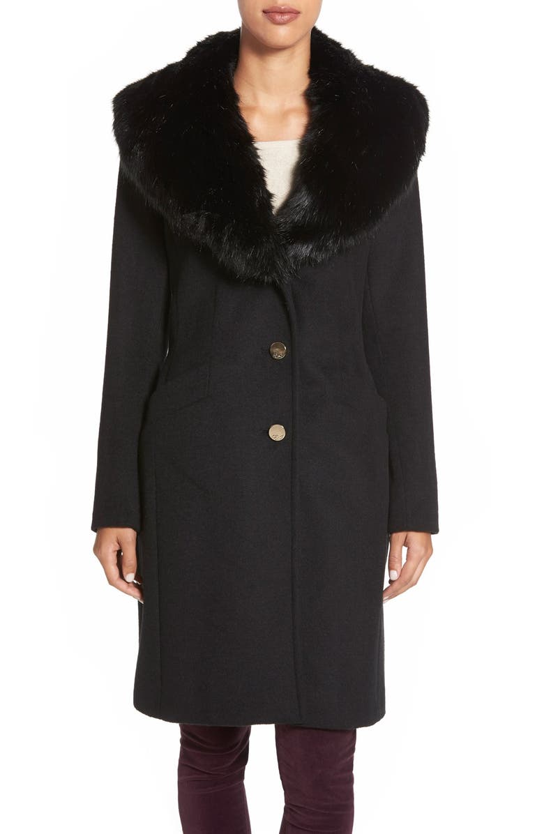 Eliza J Faux Fur Collar Long Wool Blend Coat | Nordstrom