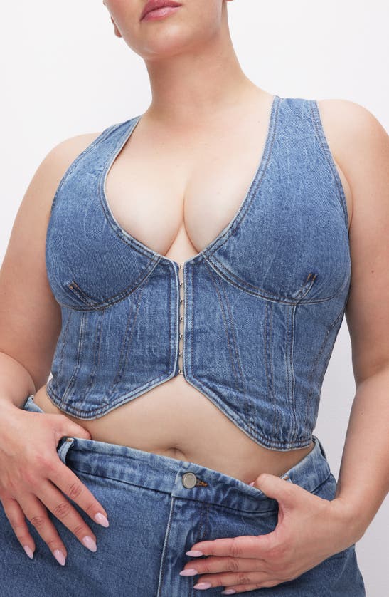 Shop Good American Crop Denim Vest In Indigo599