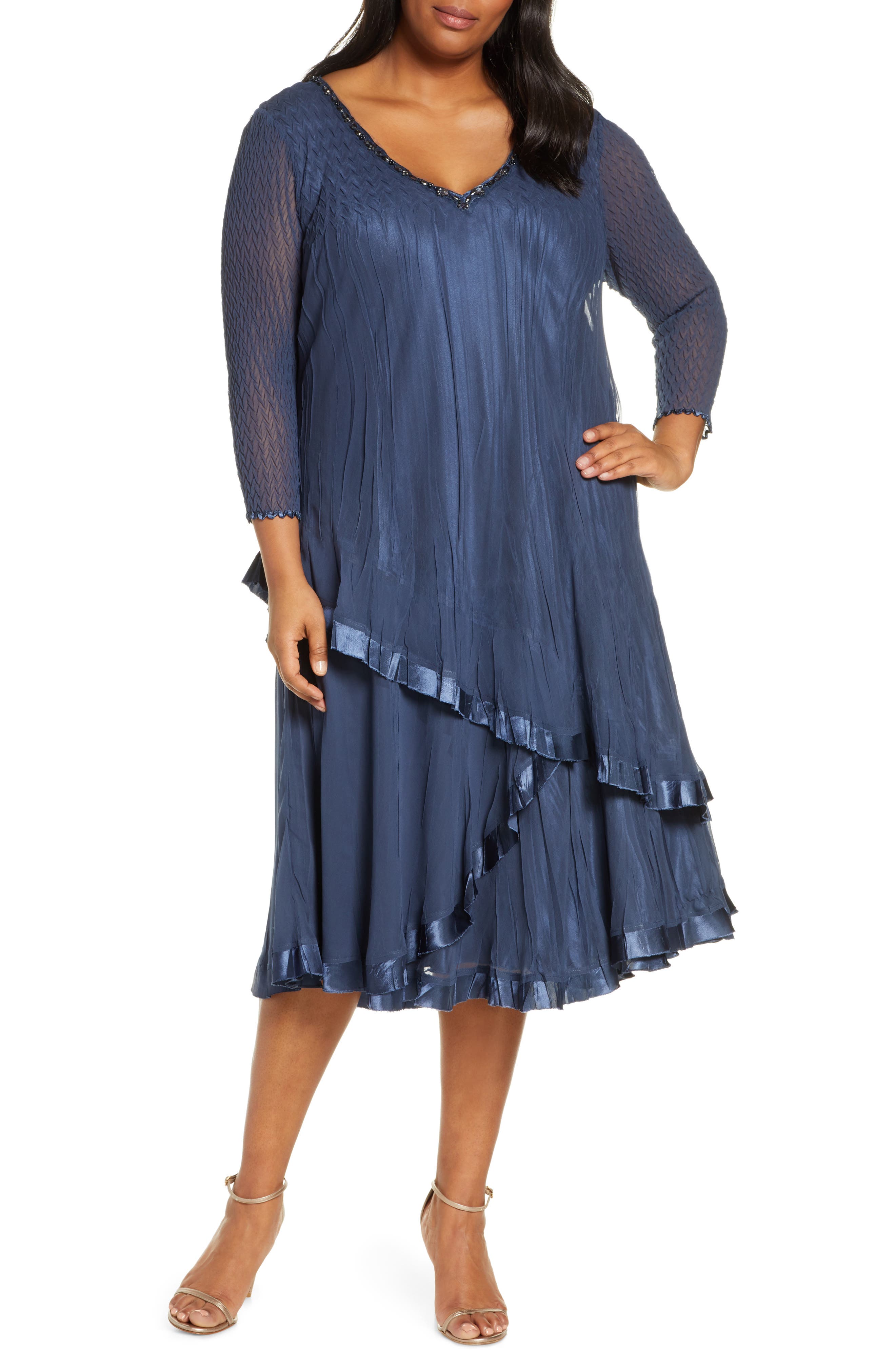 Plus Size Komarov Tiered V-Neck Midi Dress, Blue