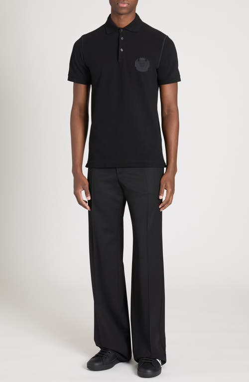 Shop Dolce & Gabbana Dolce&gabbana Logo Crest Cotton Piqué Knit Polo In N0000 Nero