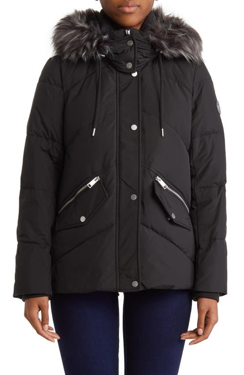 Shop Andrew Marc Essential Water Resistant Down Puffer Faux Fur Hooded Jacket In Black